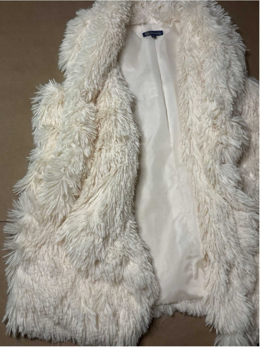 Democracy Women's M Ivory Faux Fur Shag Coat Jacket Glam Boho Statement - Picture 5 of 10